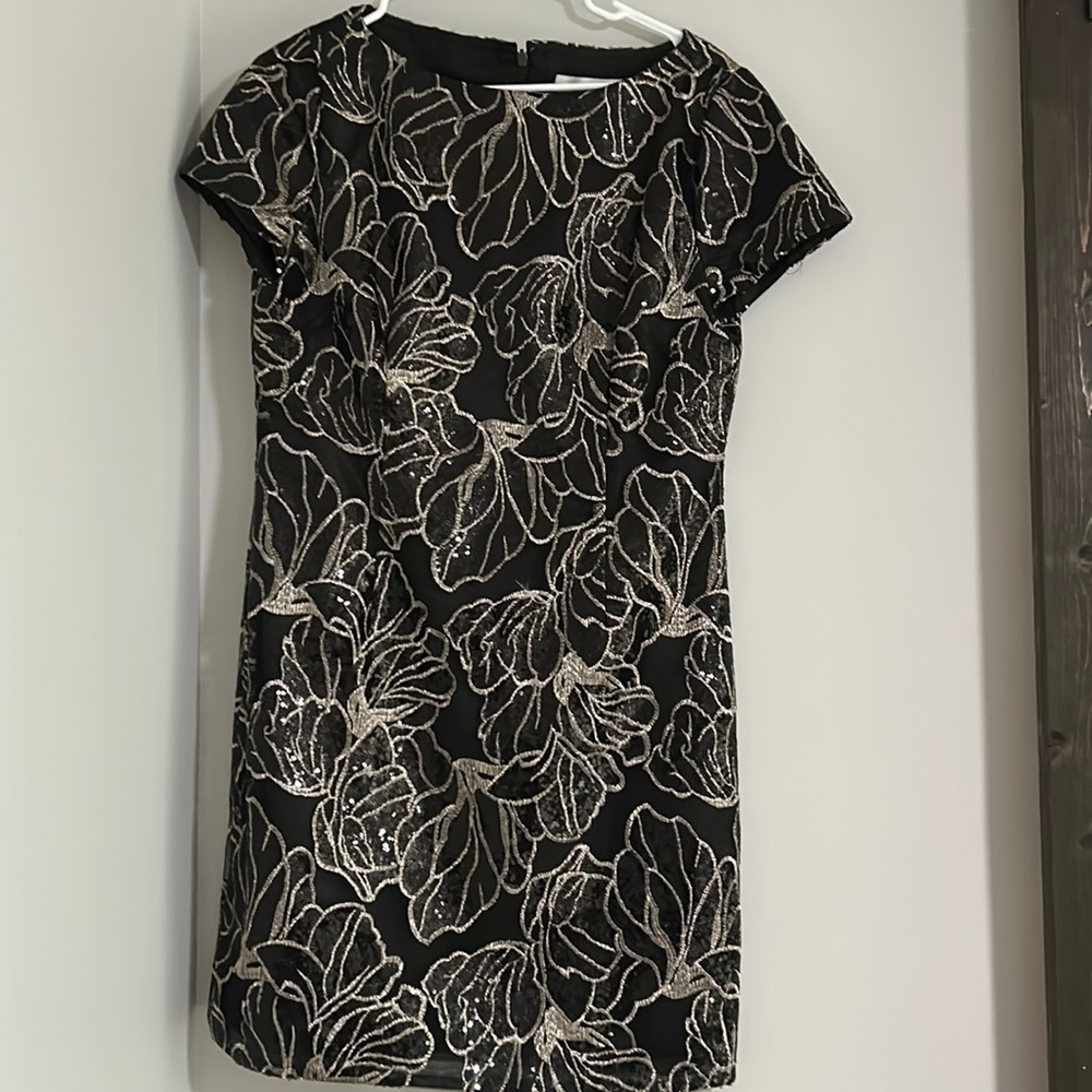 Black and gold Tahari cocktail dress